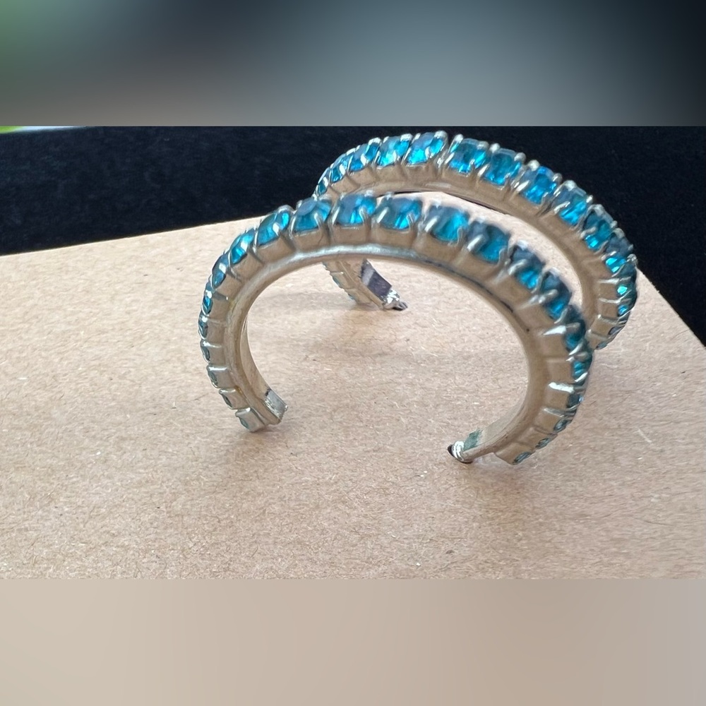 Turquoise Rhinestone Hoop Earrings - Picture 4 of 6